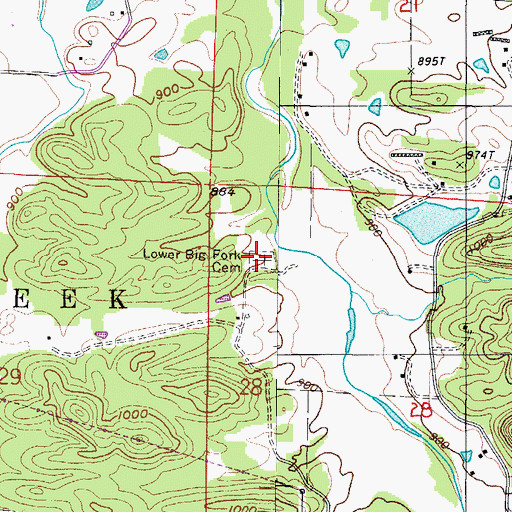 Topographic Map of Lower Big Fork Cemetery, AR