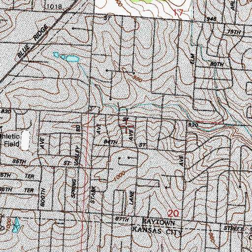 Topographic Map of Raytown South Middle School, MO