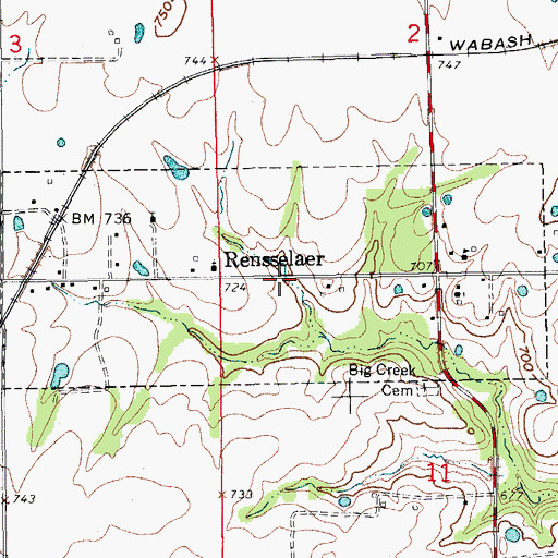 Topographic Map of Rensselaer, MO