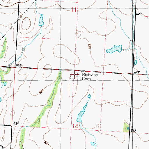 Topographic Map of Richland Cemetery, MO