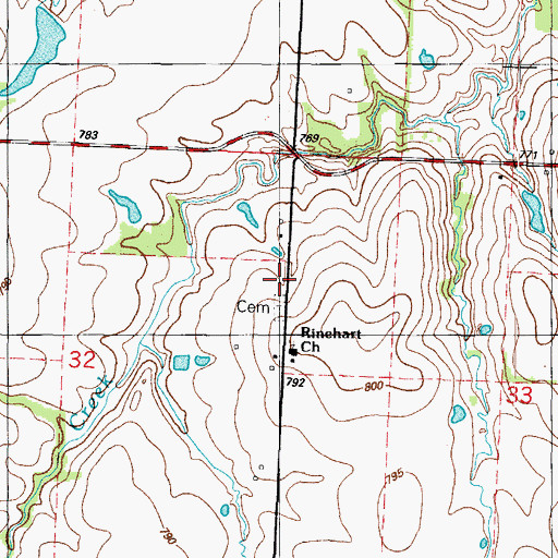 Topographic Map of Rinehart Cemetery, MO