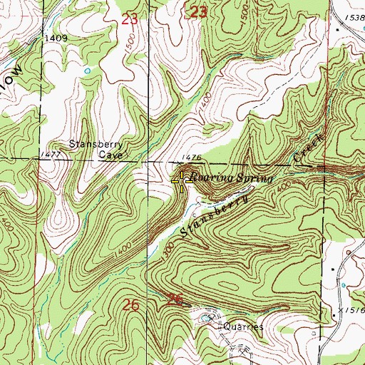 Topographic Map of Roaring Spring, MO
