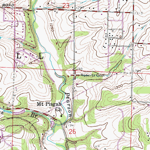 Topographic Map of Roberts Cemetery, MO