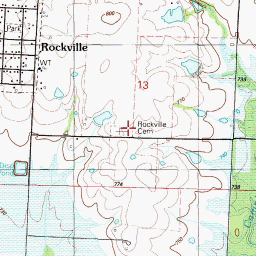 Topographic Map of Rockville Cemetery, MO