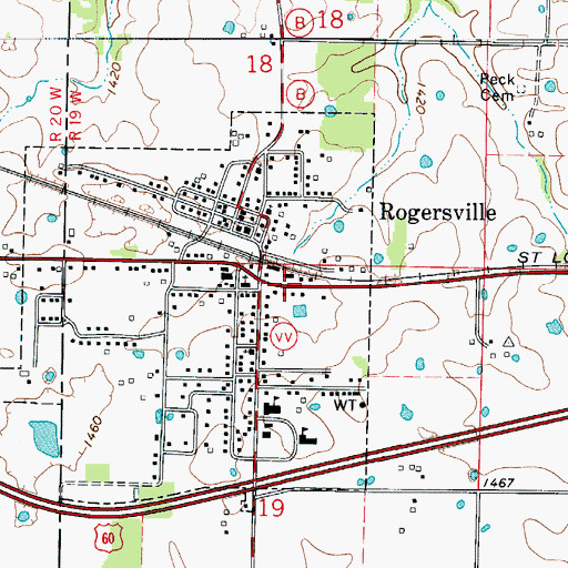 Topographic Map of Rogersville, MO