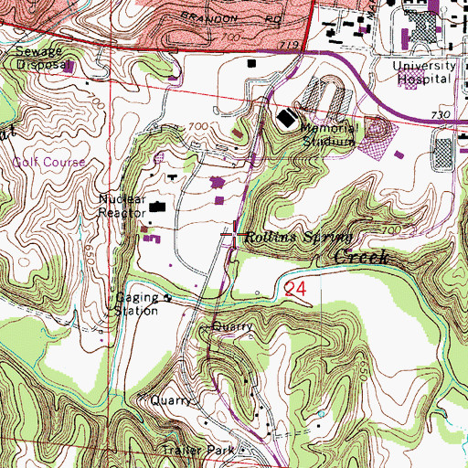 Topographic Map of Rollins Spring, MO