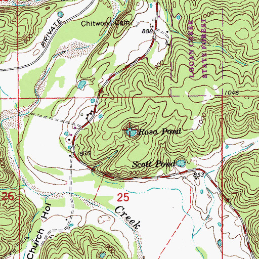 Topographic Map of Rosa Pond, MO