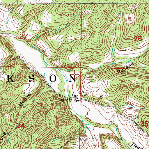 Topographic Map of Russell Hollow, MO