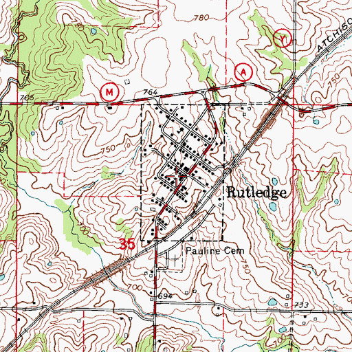 Topographic Map of Rutledge, MO