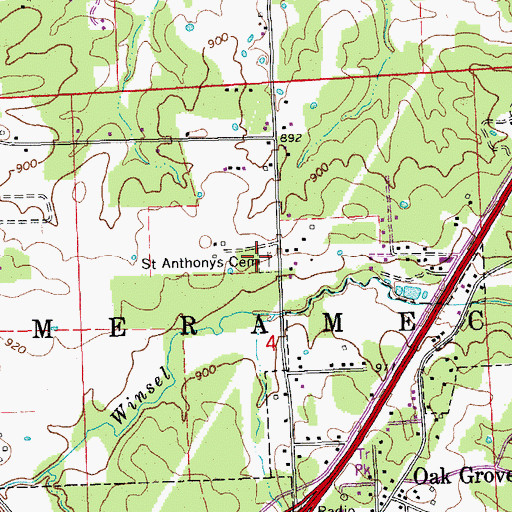 Topographic Map of Saint Anthonys Cemetery, MO