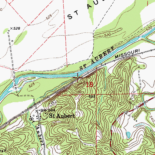 Topographic Map of Saint Aubert Creek, MO