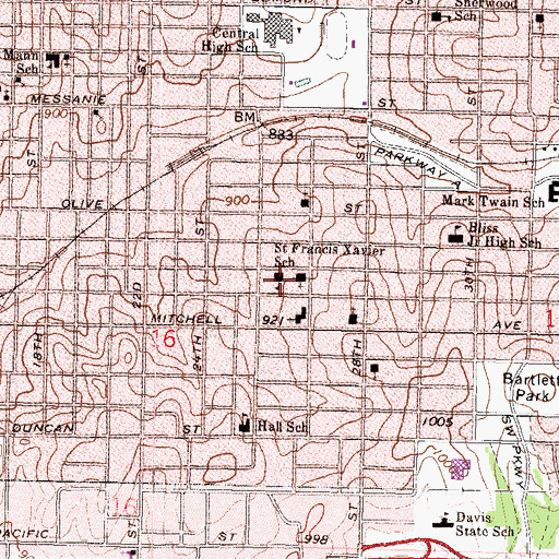 Topographic Map of Saint Francis Xavier School, MO