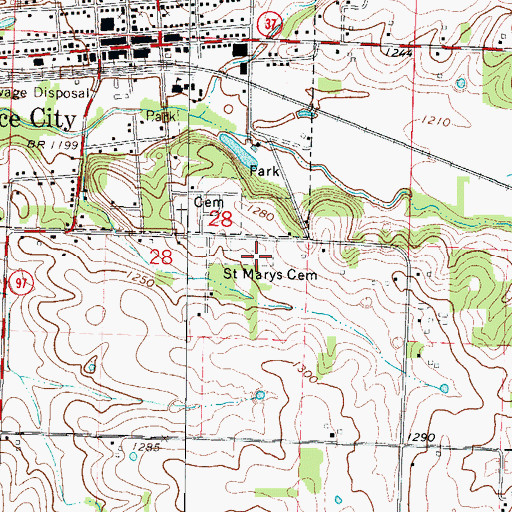 Topographic Map of Saint Mary's Cemetery, MO