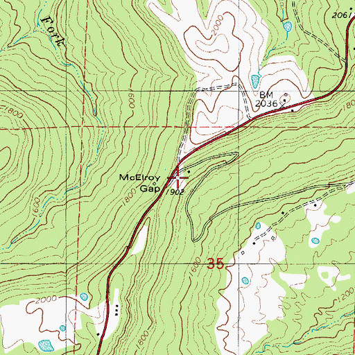 Topographic Map of McElroy Gap, AR