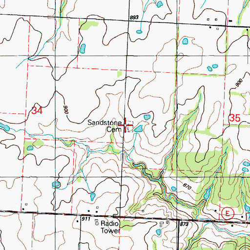 Topographic Map of Sandstone Cemetery, MO