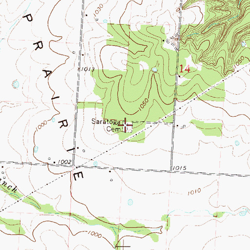 Topographic Map of Saratoga Cemetery, MO