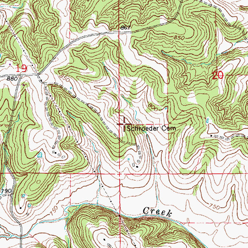 Topographic Map of Schroeder Cemetery, MO