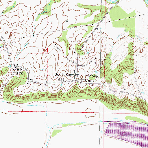 Topographic Map of Scott Cemetery, MO