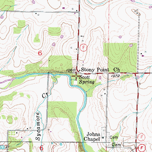 Topographic Map of Scott Spring, MO