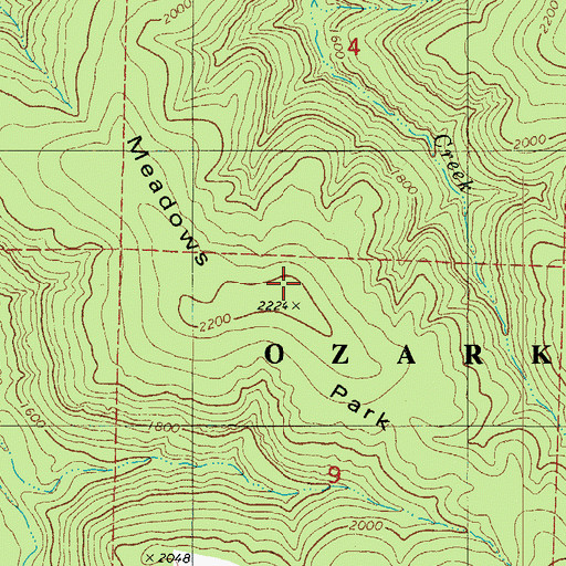 Topographic Map of Meadows Park, AR