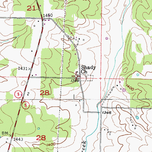 Topographic Map of Shady Church, MO