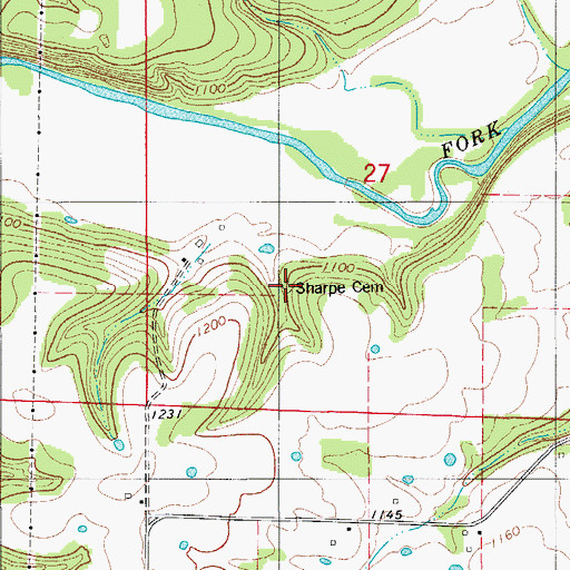 Topographic Map of Sharpe Cemetery, MO