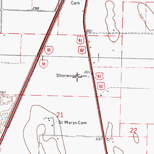 Topographic Map of Sherwood Cemetery, MO
