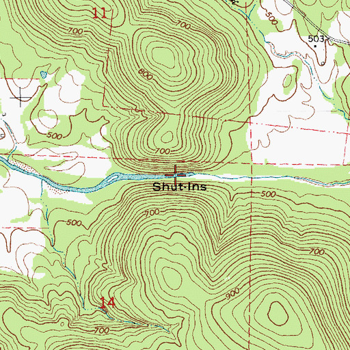 Topographic Map of Shut-Ins, MO
