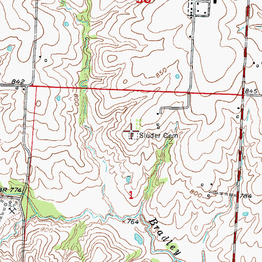 Topographic Map of Sluder Cemetery, MO