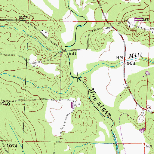 Topographic Map of Mill Creek, AR