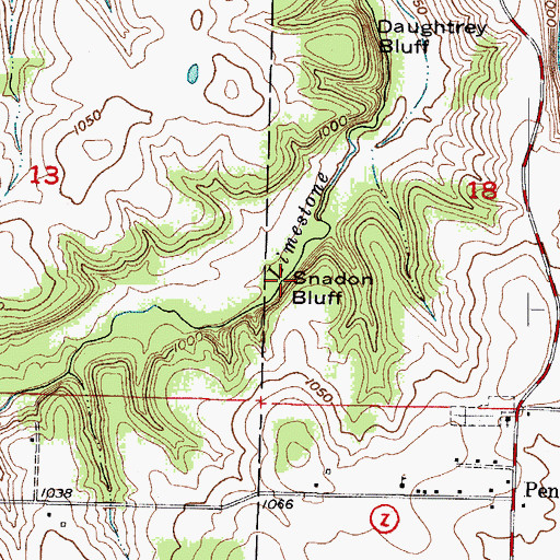 Topographic Map of Snadon Bluff, MO