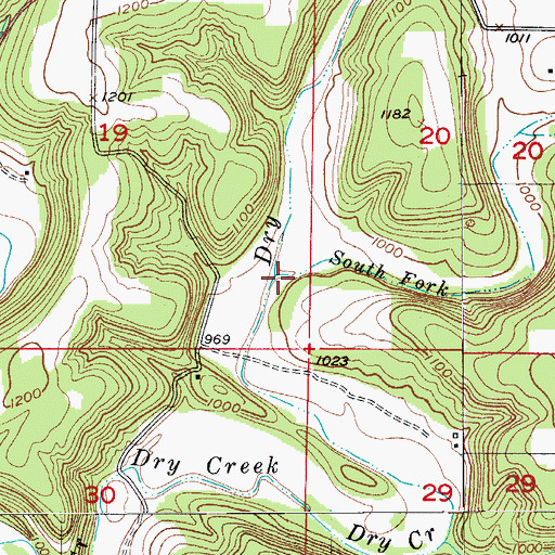 Topographic Map of South Fork Dry Creek, MO