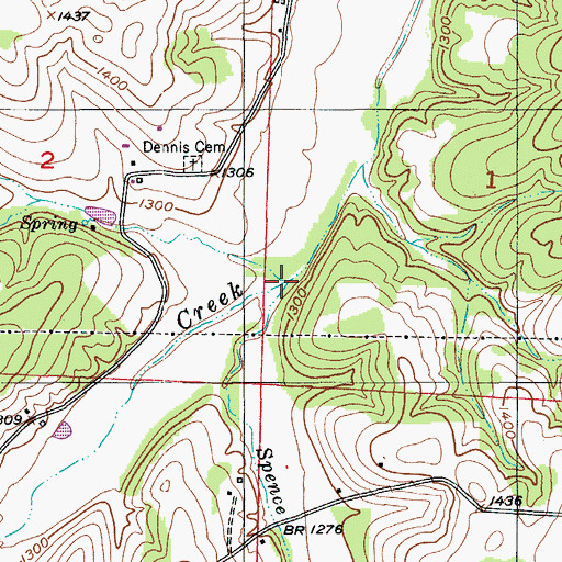 Topographic Map of Spence Creek, MO