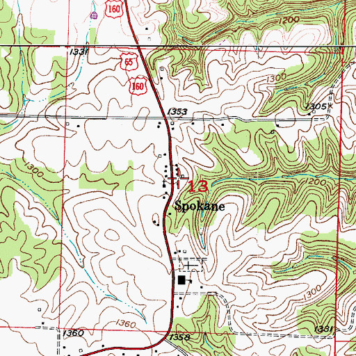 Topographic Map of Spokane, MO