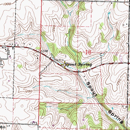 Topographic Map of Spout Spring, MO