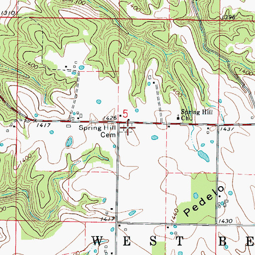 Topographic Map of Springhill Cemetery, MO