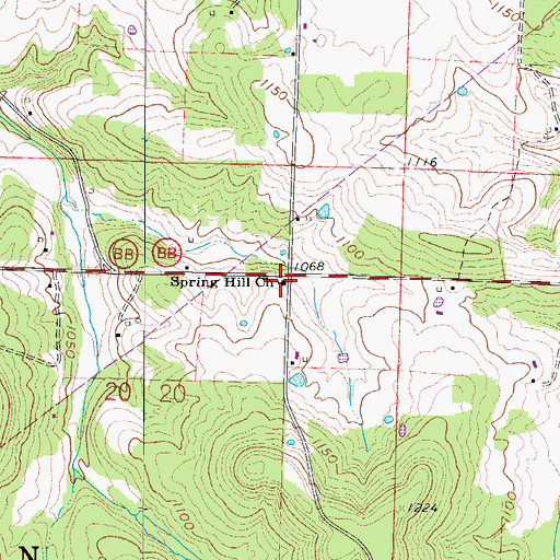 Topographic Map of Spring Hill Church, MO