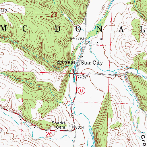 Topographic Map of Star City, MO