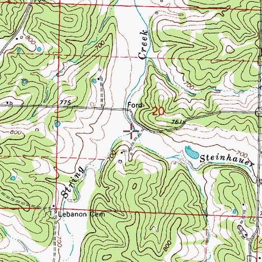 Topographic Map of Steinhauer Branch, MO