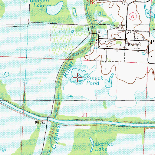Topographic Map of Steuck Ponds, MO
