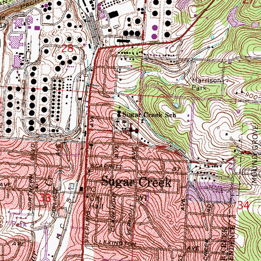 Topographic Map of Sugar Creek Elementary School, MO