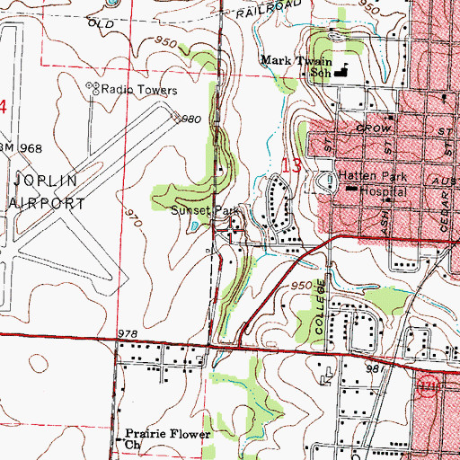 Topographic Map of Sunset Park, MO