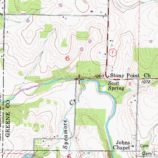 Topographic Map of Sycamore Creek, MO