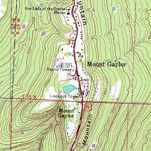 Topographic Map of Mount Gaylor, AR