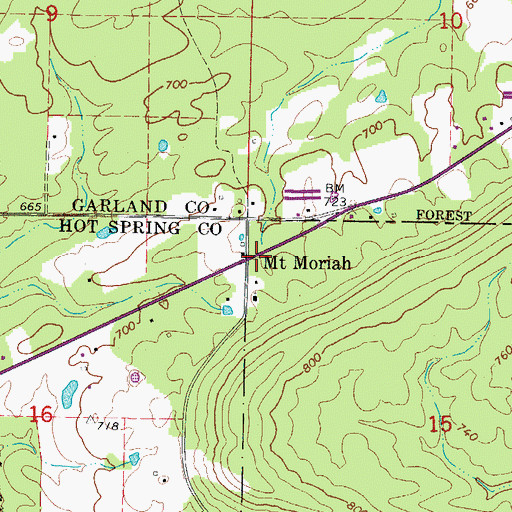 Topographic Map of Mount Moriah, AR