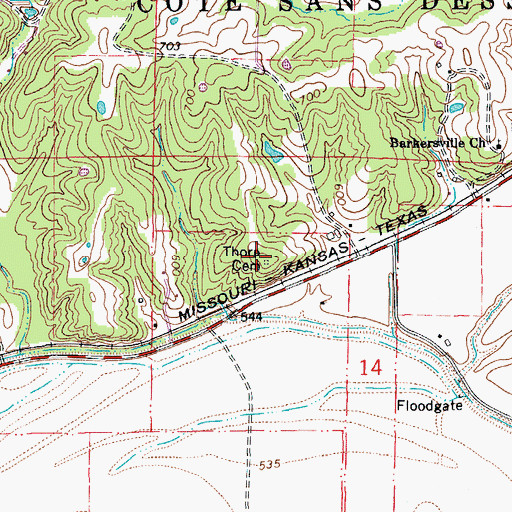 Topographic Map of Thorp Cemetery, MO