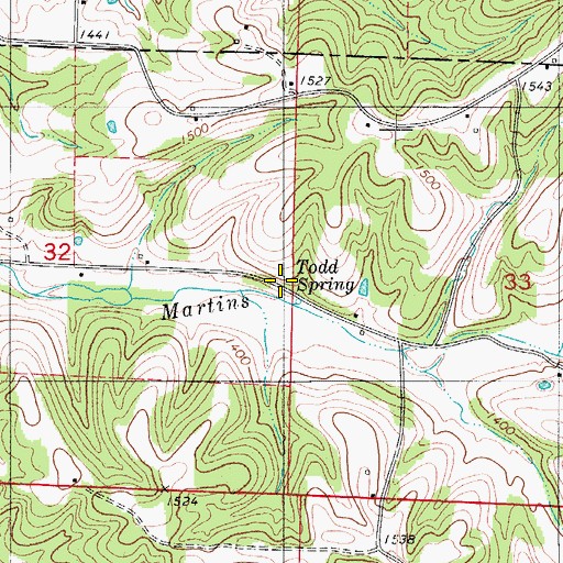 Topographic Map of Todd Spring, MO