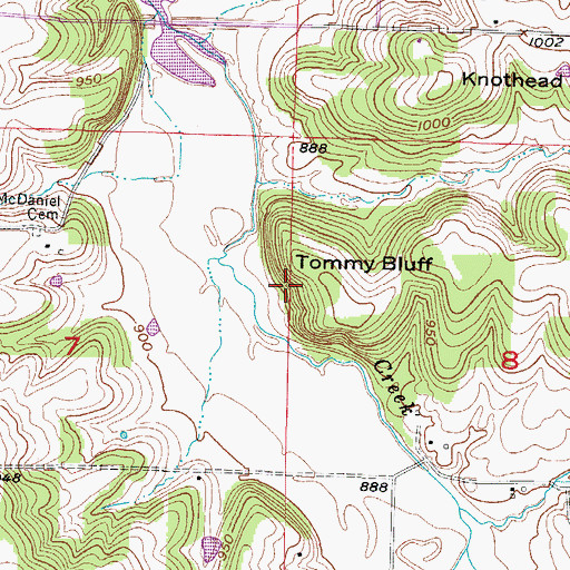 Topographic Map of Tommy Bluff, MO