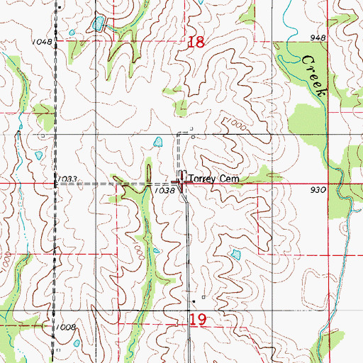 Topographic Map of Torrey Cemetery, MO