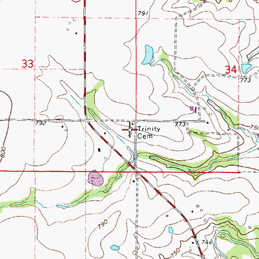 Topographic Map of Trinity Cemetery, MO